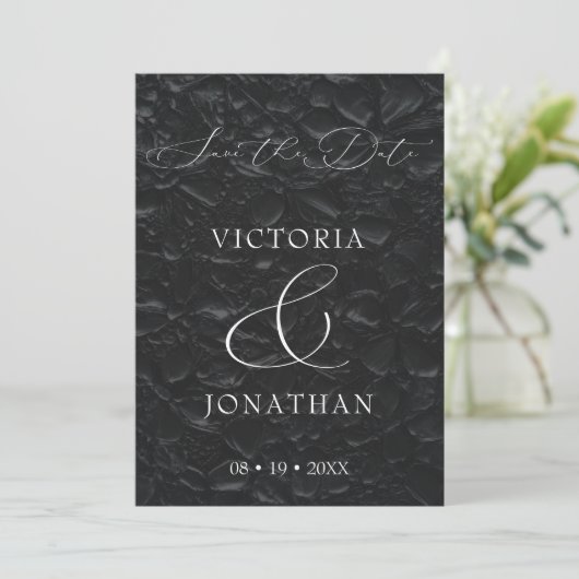 Zwart Klassiek Elegant Script Foto Save The Date (Staand voorkant)