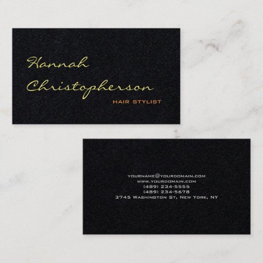 Zwart klassiek handgeschreven haarstijlblad visitekaartje (Voorkant / Achterkant)