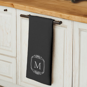 Zwart   Klassiek Lijst monogram Theedoek