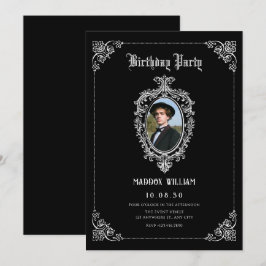 Zwart Klassieke gotische foto verjaardag Kaart