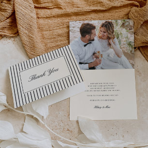 Zwart Klassieke Script Trouwfoto Bedankt Kaart