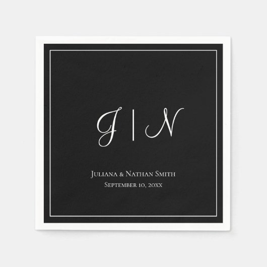 Zwart Klassieke Simple Moderne Initialen Monogram Servet (Voorkant)