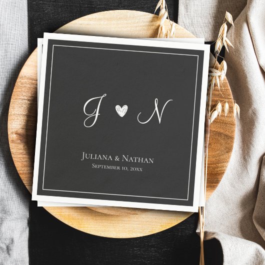 Zwart Klassieke Simple Moderne Initialen Monogram  Servet