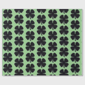 Zwart Klaver groen glanzend inpakpapier medium (Vlak)