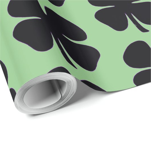 Zwart Klaver groen glanzend inpakpapier medium (Rol Hoek)