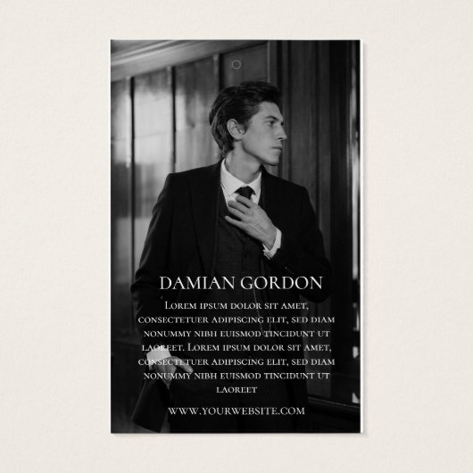 Zwart kledingmerk met foto Hang Labels Visitekaartje (Achterkant)