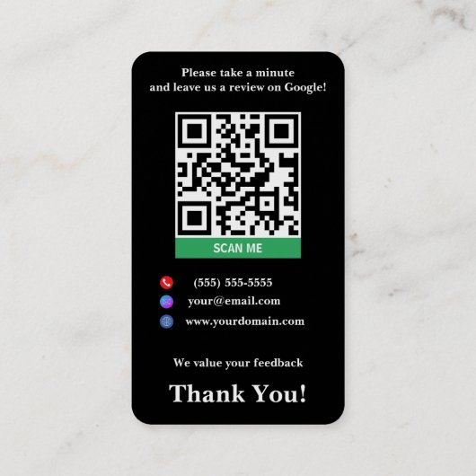 Zwart Klein Bedrijf Google Review Link Sjabloon Visitekaartje (Achterkant)