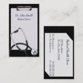 Zwart klembord met medische stethoscoop visitekaartje (Voorkant / Achterkant)