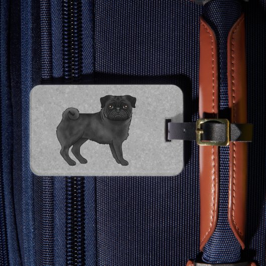Zwart Kleur Cartoon Pug Mops Hondenras Design Grij Bagagelabel (Voorkant Insitu 4)