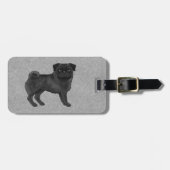 Zwart Kleur Cartoon Pug Mops Hondenras Design Grij Bagagelabel (Voorkant horizontaal)