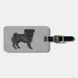 Zwart Kleur Cartoon Pug Mops Hondenras Design Grij Bagagelabel