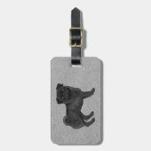 Zwart Kleur Cartoon Pug Mops Hondenras Design Grij Bagagelabel (Voorkant verticaal)