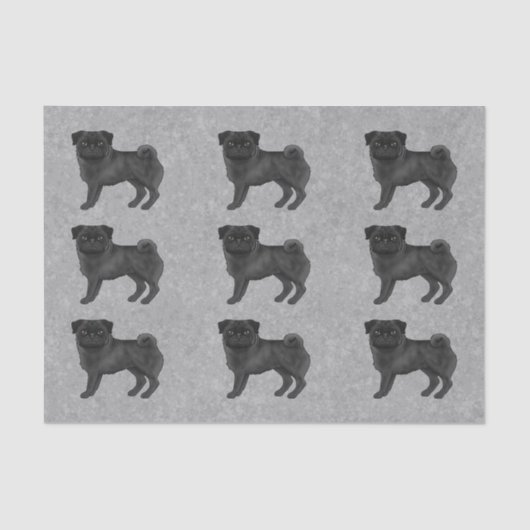 Zwart Kleur Pug Mops Hondenras Patroon op grijs Tissuepapier (Voorkant)