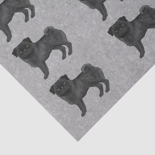 Zwart Kleur Pug Mops Hondenras Patroon op grijs Tissuepapier (Detail)