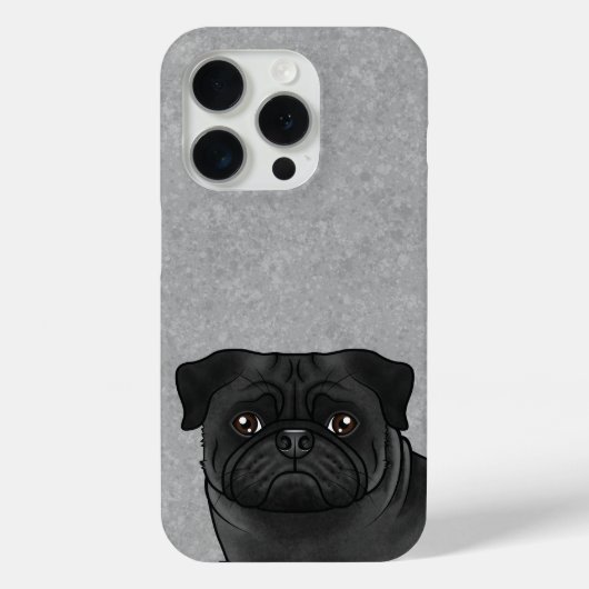 Zwart Kleur Pug Ras Hondenkop Close-up Op Grijs Case-Mate iPhone Case (Achterkant)
