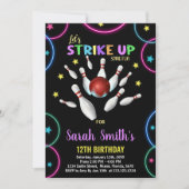 Zwart Kleuren Regenboog Bowling Verjaardag Uitnodi Kaart (Voorkant)