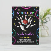 Zwart Kleuren Regenboog Bowling Verjaardag Uitnodi Kaart (Staand voorkant)