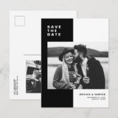 Zwart kleurenblok Moderne Foto opslaan Datum Aankondigingskaart (Voorkant / Achterkant)