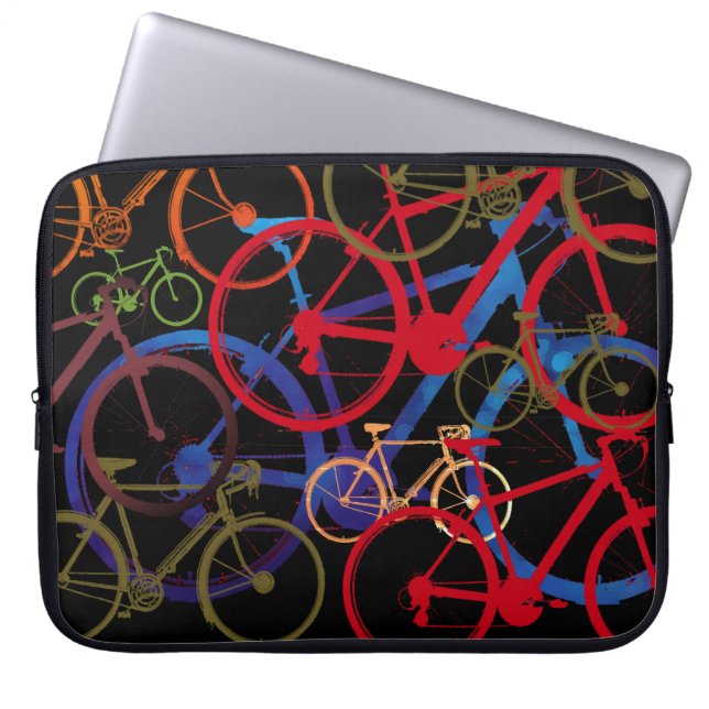 Zwart kleurenfietsen laptop sleeve (Voorkant)
