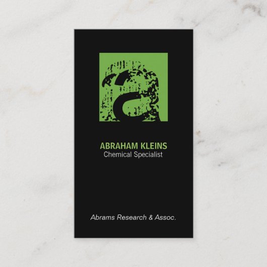 Zwart kleurenvierkant monogram (groen) achtergrond visitekaartje (Voorkant)