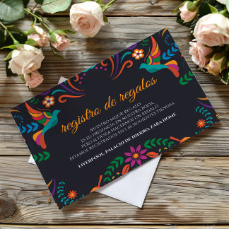 Zwart Kleurig Bloemmotief Nuestra Boda Spaanse Tro Informatiekaartje