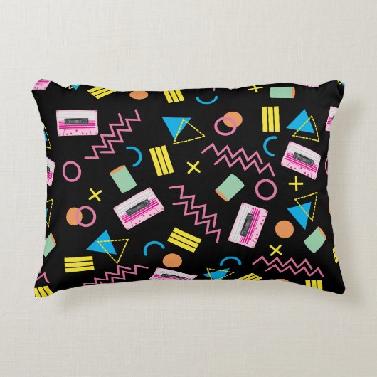 Zwart kleurrijk 80-inch Retropatroon Accent Kussen (Voorkant)
