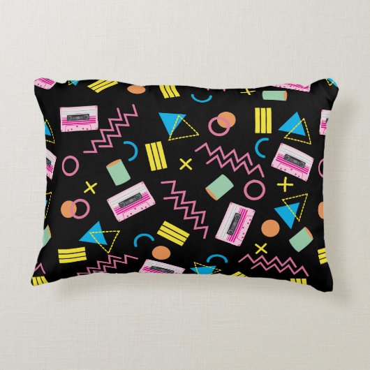 Zwart kleurrijk 80-inch Retropatroon Accent Kussen (Achterkant)