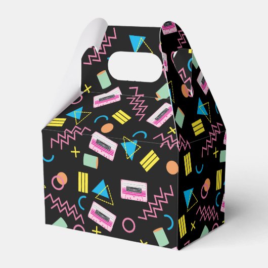 Zwart kleurrijk 80-inch Retropatroon Bedankdoosjes (Achterkant)
