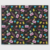 Zwart kleurrijk 80-inch Retropatroon Cadeaupapier (Vlak)