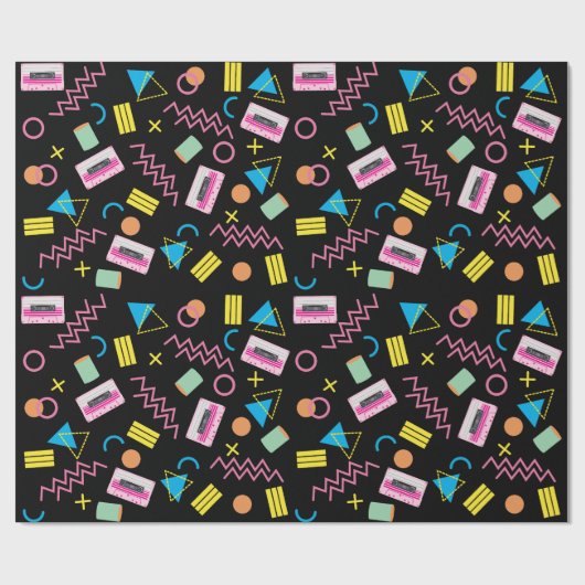 Zwart kleurrijk 80-inch Retropatroon Cadeaupapier (Vlak)
