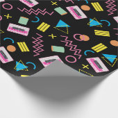 Zwart kleurrijk 80-inch Retropatroon Cadeaupapier (Hoek)