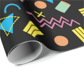 Zwart kleurrijk 80-inch Retropatroon Cadeaupapier (Rol Hoek)