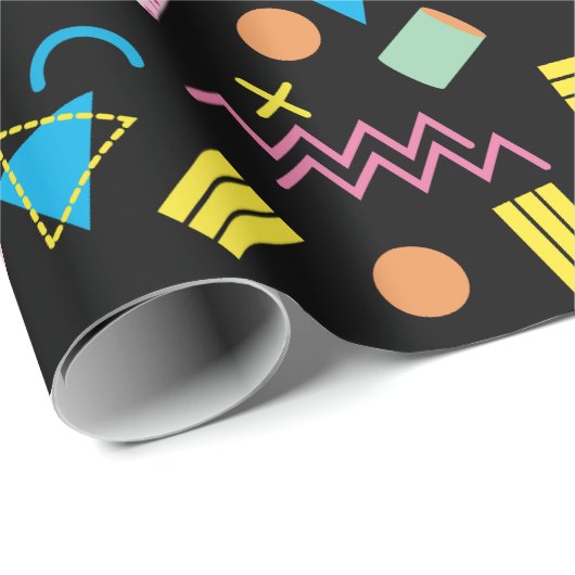 Zwart kleurrijk 80-inch Retropatroon Cadeaupapier (Rol Hoek)