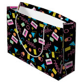 Zwart kleurrijk 80-inch Retropatroon Groot Cadeauzakje (Achterkant Gekanteld)