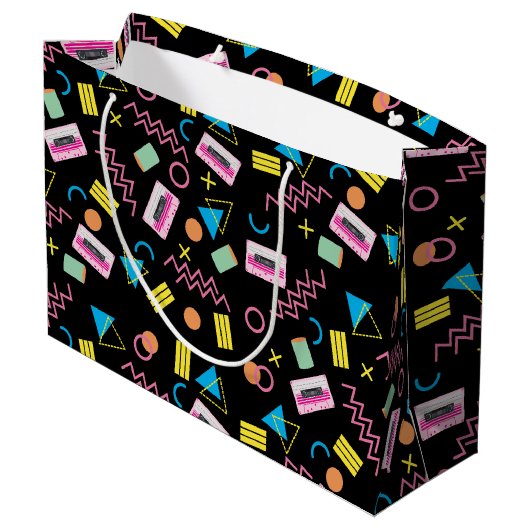 Zwart kleurrijk 80-inch Retropatroon Groot Cadeauzakje (Achterkant Gekanteld)