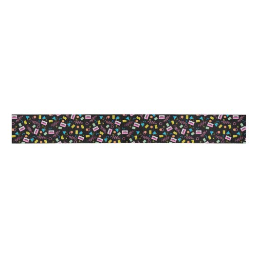 Zwart kleurrijk 80-inch Retropatroon Grosgrain Lint (Voorkant)