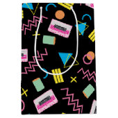 Zwart kleurrijk 80-inch Retropatroon Medium Cadeauzakje (Voorkant)