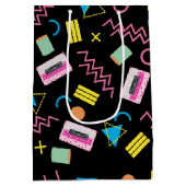 Zwart kleurrijk 80-inch Retropatroon Medium Cadeauzakje (Achterkant)