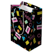 Zwart kleurrijk 80-inch Retropatroon Medium Cadeauzakje (Achterkant Gekanteld)