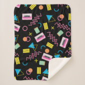 Zwart kleurrijk 80-inch Retropatroon Sherpa Deken (Voorkant)