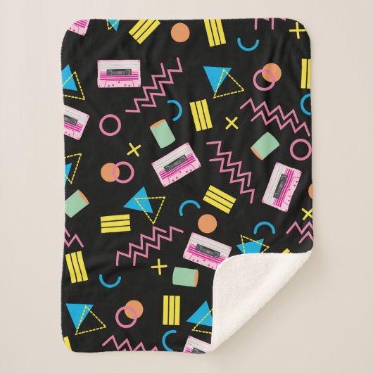 Zwart kleurrijk 80-inch Retropatroon Sherpa Deken (Voorkant)