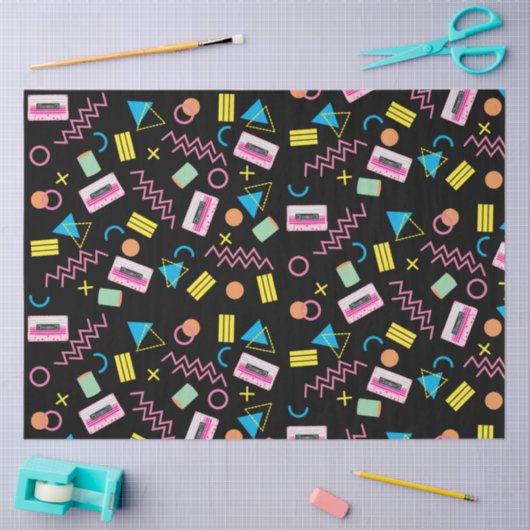 Zwart kleurrijk 80-inch Retropatroon Tissuepapier (Craft)