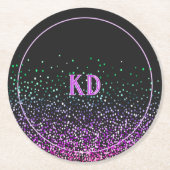 Zwart kleurrijk glitteraccent ronde kartonnen onderzetter (Voorkant)