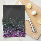 Zwart kleurrijk glitteraccent theedoek (Quarter Fold)