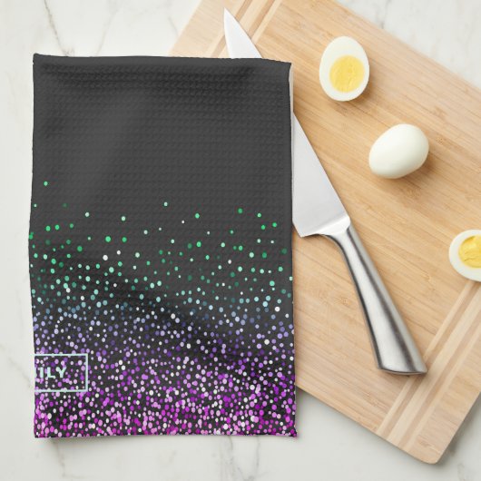 Zwart kleurrijk glitteraccent theedoek (Quarter Fold)