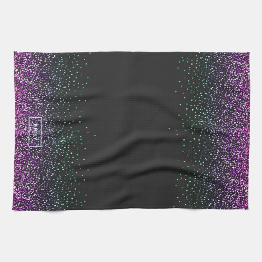 Zwart kleurrijk glitteraccent theedoek (Horizontaal)