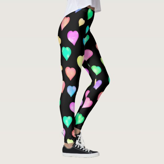 Zwart kleurrijk hartenpatroon leggings (Rechts)