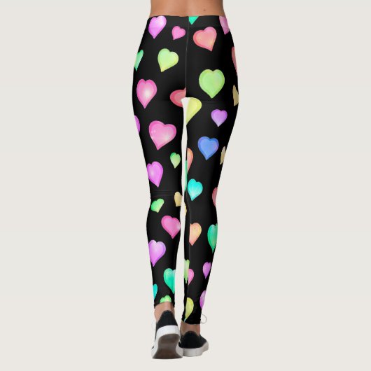 Zwart kleurrijk hartenpatroon leggings (Achterkant)