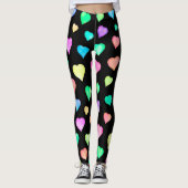 Zwart kleurrijk hartenpatroon leggings (Voorkant)