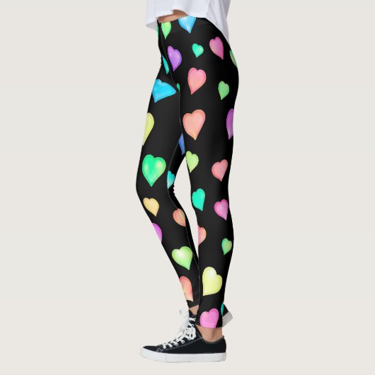 Zwart kleurrijk hartenpatroon leggings (Links)